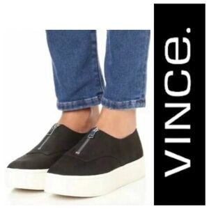 Vince Warner Platform Shoes Loafers Sneakers Womens Sz 10 Black Zip